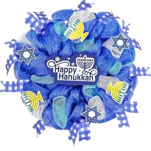 Happy Hanukkah Wreath, 18 Inch Christmas/Winter Wreath for Front Door Farmhouse